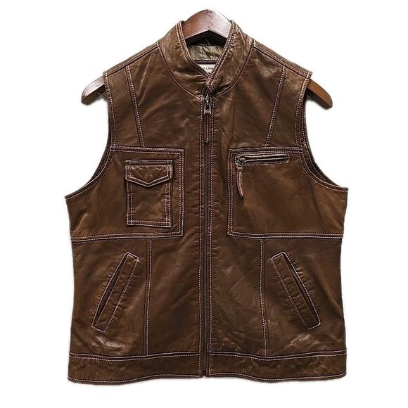 Coldwater Creek Womens Soft Leather Chocolate Brown Moto Vest Sz M Western Boho - Picture 1 of 8